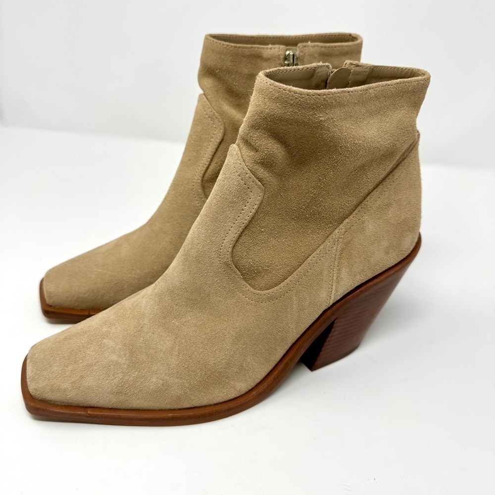 Vince Camuto Tan Suede Amtinda Tortilla Squared Toe Block Heeled Bootie Boot - Picture 4 of 14